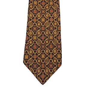Salvatore Farragamo 100% Silk Necktie‎ Men's Tie Italy Black Brown Medals